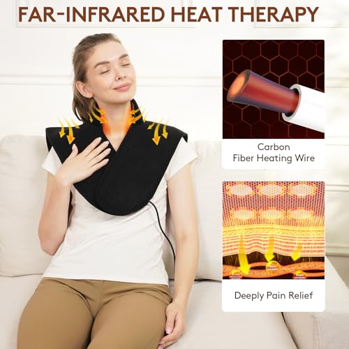 UTK Far Infrared Heating Pads for Neck and Shoulders and Back, Hot to 159℉, Gift for Women, FSA-HSA Eligible Neck and Shoulder Heating Pad with 84 Natural Jade, 24 Timers & Auto Shut Off (23 * 18'') - Image 4