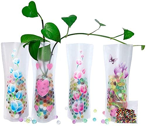 HGFF kikafok Collapsible & Expandable Plastic Vase 8 PCS and Water Beads Reusable - for Travel, Vacations, Camping, Weddings, Table Decor