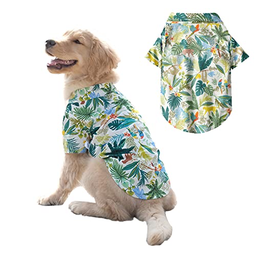 HDKUW Large Dog Hawaiian Costume, Dog's Cool T-Shirts Summer Clothes, Hawaiian Shirt for Large Dogs, Design for Summer Luau Style Beach Camp Vacation 8XL Green