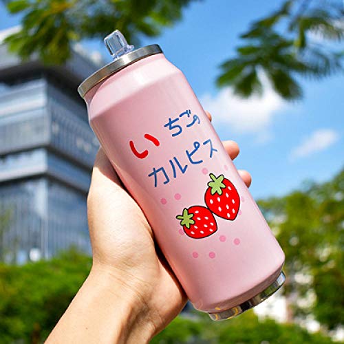humeng Bouteille d'eau Thermos en Acier Inoxydable 500Ml Mignon Fraise Bouteille sous Vide Bouteille d'eau Portable Fille avec Couvercle De Tasse d'eau @ 500Ml_01