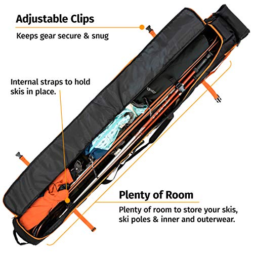 Premium Padded Ski Bag for Air Travel - Single Ski Carry Bags for Cross Country, Downhill, Ski Clothes, Snow Gear, Poles and Accessories for Ski Carrier Travel Luggage Case - for Men and Women