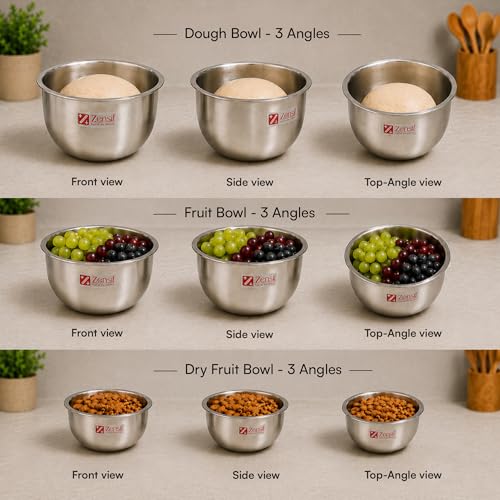 Image of Stainless Steel Mixing Bowls Set of 3 with Lids, Stackable Storage Containers, Food Grade | Refrigerator & Freezer Safe, Food Storage & Meal Prep Bowls