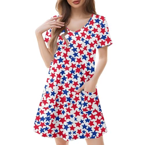 Red White and Blue Dress for Women Independence Day Maternity Short Sleeve Dressy Festival Graphic Patriotic USA Flag Fashion 4th of July Outfit Vestidos De Verano para Mujer 2025