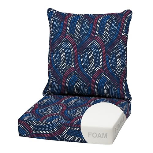 Image of Arden Outdoor Deep Seat Cushion Set, Foam, 22x24, Sapphire Liberty Mosaic | Sofa, Couch, Conversation Set, Premium High-Density Foam, Never Flattens, Mold and Mildew Resistant