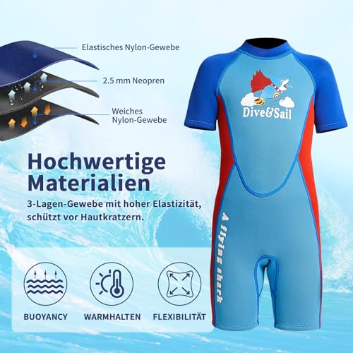 Foto von Yueta Neoprenanzug Kinder kurz, 2.5 mm Neopren Surfanzug Kinder, Kurzarm Einteiler Neoprenanzüge Jungen für Schwimmen, Tauchen, Surfen