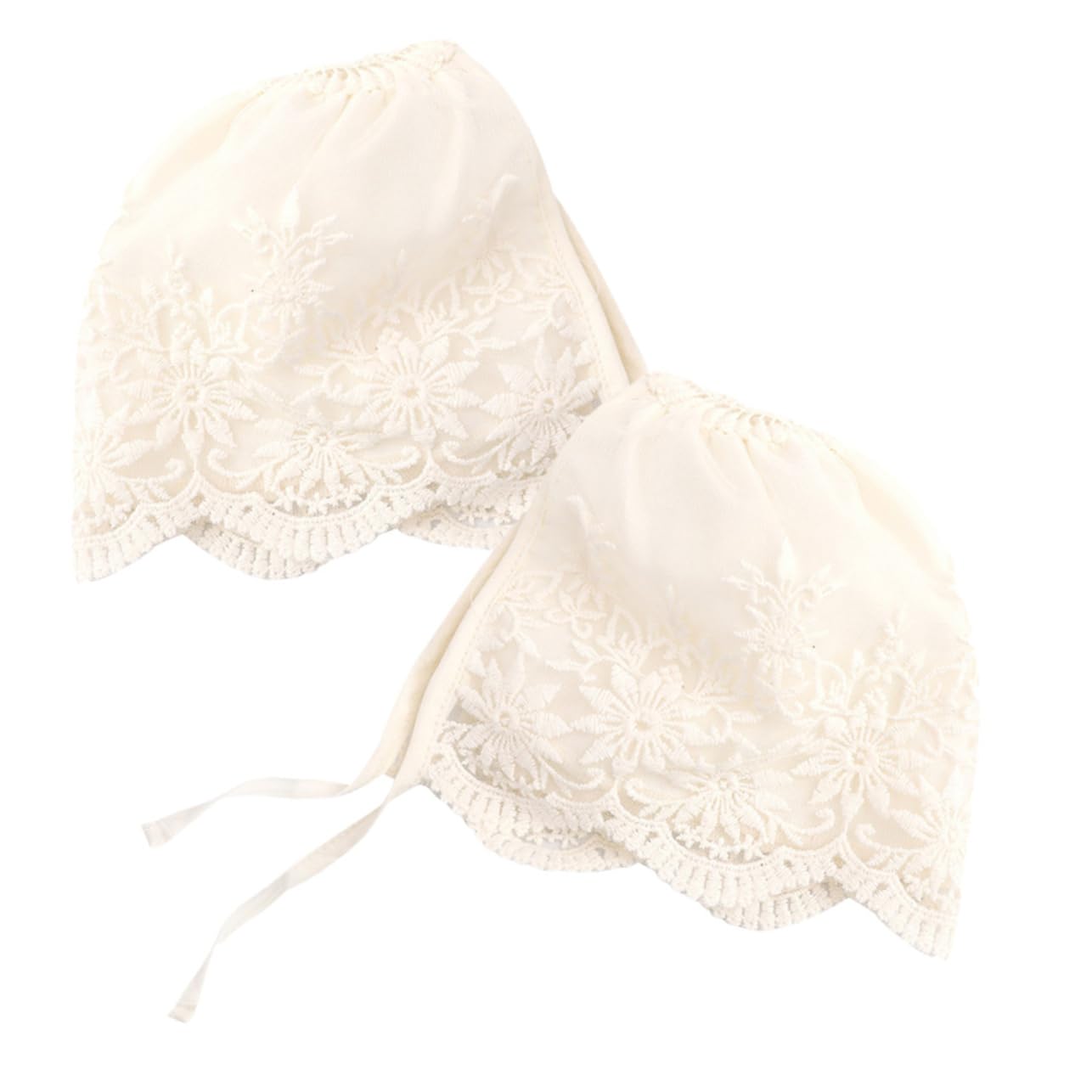 Ciieeo Lot de 2 Bonnets Bébé Fille en Dentelle Beige, Doux Peau Fermeture Sécurisée, pour Baptêmes et Séances Photo D'été