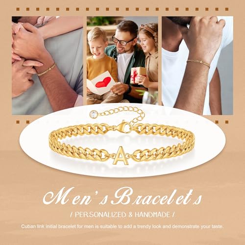 Initial Bracelet for Men - Gold Silver Cuban Link Chain Adjustable Initial Bracelet for Mens Jewelry, Unique Gifts for Men Husband Dad Father3