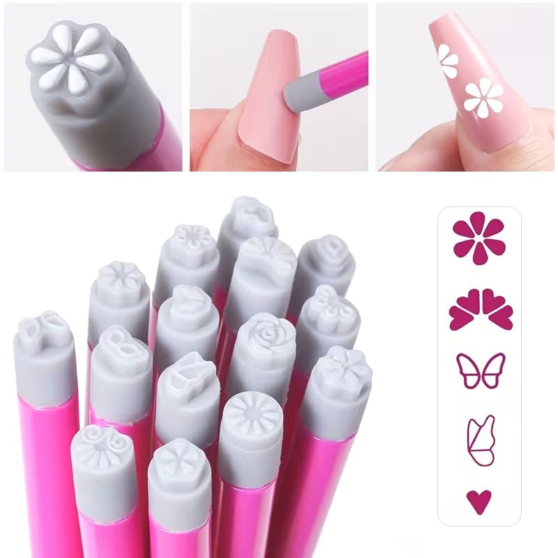 Nail Art Stamp Pen Set - Flower & Butterfly Patterns