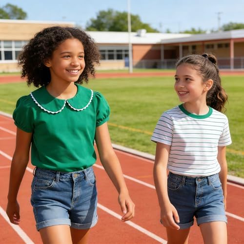 Image of LYSMuch Girl Short Sleeve Peter Pan Collar Shirt Kid School Polo Shirt