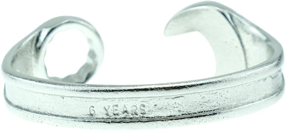 Pirantin 6th Ideas for Him - Spanner Wrench Bangle Bracelet - Men's Gift Stamped with 6 Year's