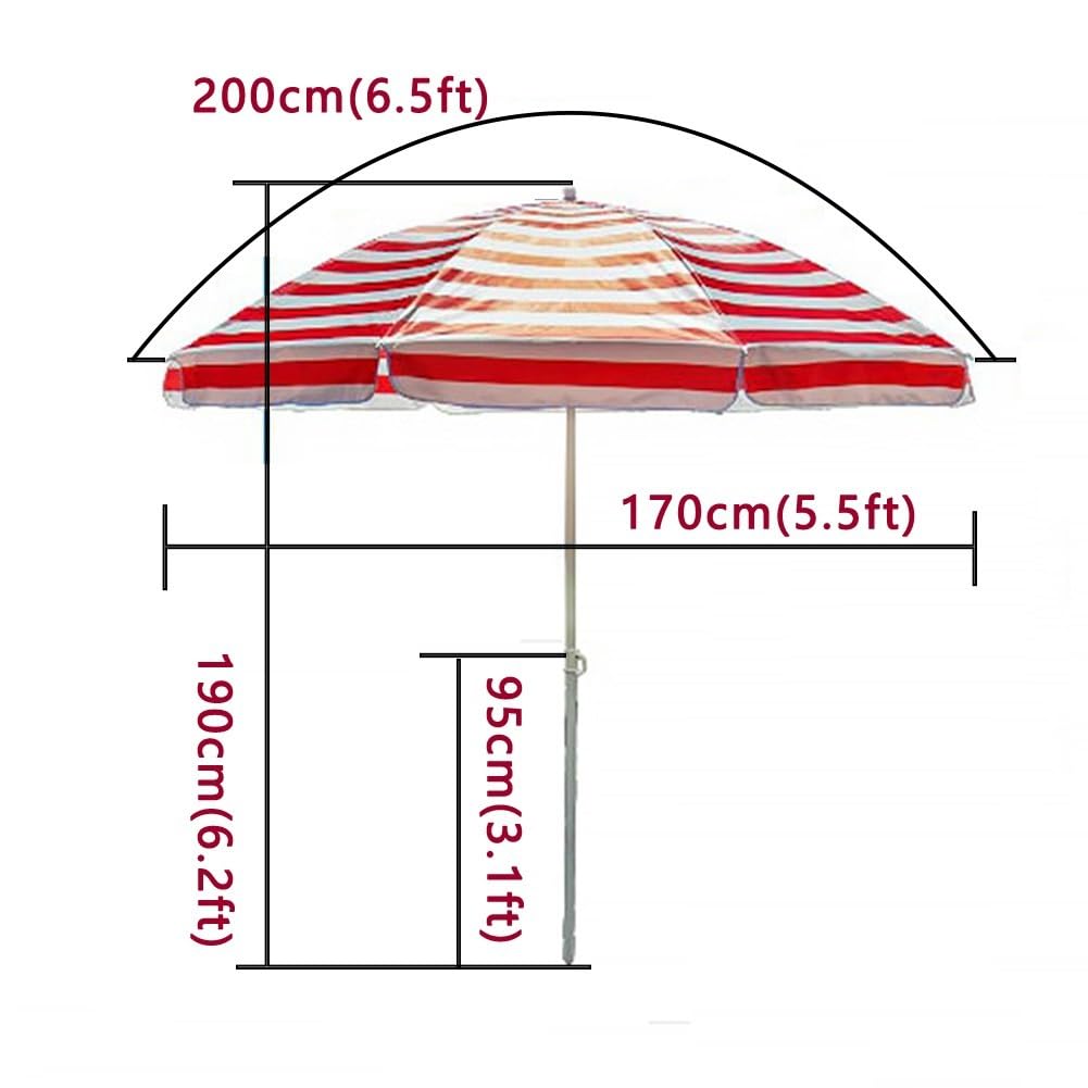 Duży Parasol W Paski, 200 Cm, Odporny Na Promieniowanie Uv, Okrągły, Przenośny Parasol Tarasowy Do Ogrodu, Na Taras, Podwórko,RedA-200cm(6.5ft)