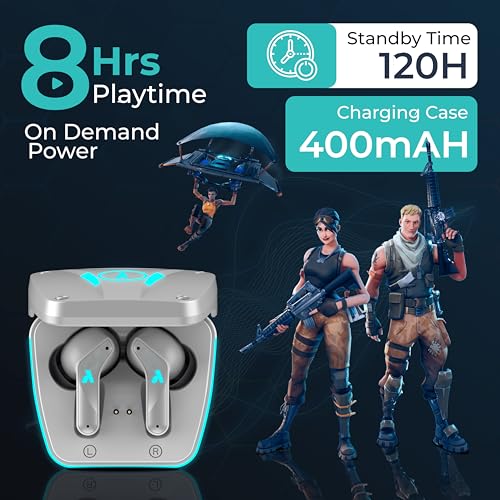 Image of APES Turbo Buds Wireless Bluetooth TWS, ANC and ENC, 10mm Dynamic Drivers, 8Hrs Playtime (Silver)