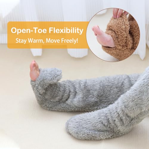 Wanheart Over Knee Lightweight Fuzzy Socks, Plush Slipper Stockings, Cozy Leg Warmers for Men & Women, Home Lounge & Sleep3
