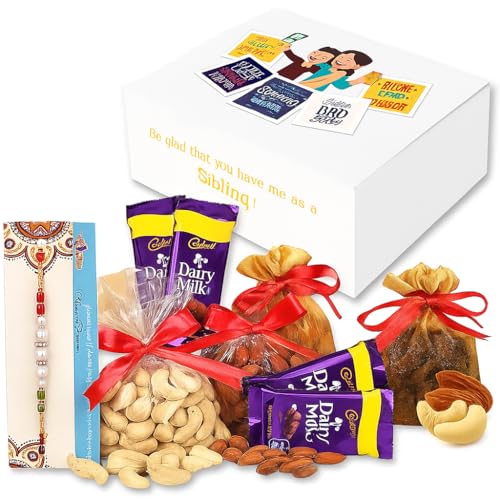 Image of Bay Nut Premium Rakhshabandhan /Rakhi Gift Hmaper Assortment Of Nuts & Dried Fruits|Festival Gift For Family & Friends|Combo Pack Of Almonds,Cashews Festive Celebration (h-8)