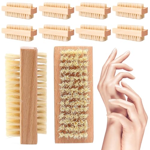 Elfinfi 10 Stück Nagelbürste, Doppelseitig Handbürste, Nagelbürste Holz mit Stabilen Borsten Hart und Weich, Handwaschbürste, Handbürste Nagelbürste zum Reinigen von Dreck
