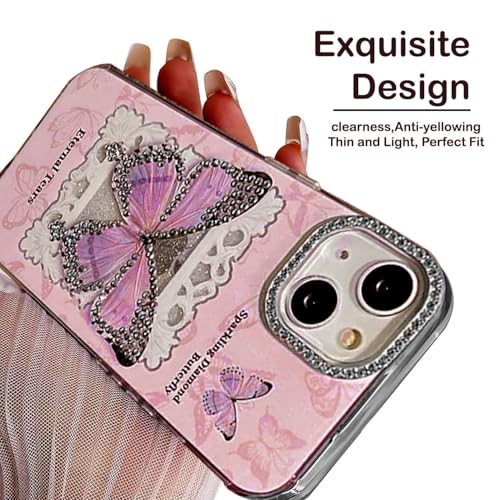 Image of mobistyle Designed for iPhone 15 Cover | Glitter Diamand Butterfly Sparkle Design | iPhone 15 Back Cover Case for Girl & Women (Soft Pink)