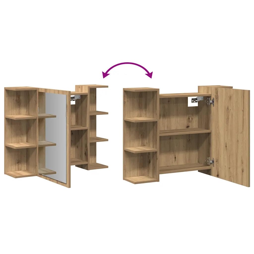Helloshop26 - Armario de espejo moderno, almacenamiento práctico, cuarto de baño, 80 x 20,5 x 64 cm, madera roble artesanal, 02_0050721