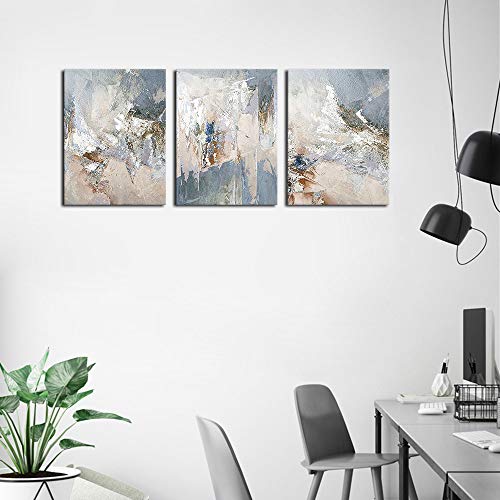 Yearainn Abstract Canvas Wall Art Modern Abstract Painting Prints Blue Grey Canvas Picture Artwork Contemporary Wall Art Bedroom Living Room Bathroom Office Decoration Framed Ready To Hang 12 Inch X 16 Inch X 3 Pieces thumb #4