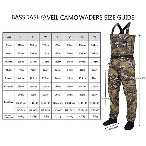 Bassdash Breathable Ultra Lightweight Veil Camo Chest Stocking Foot Fishing Hunting Waders For Men #TOP1