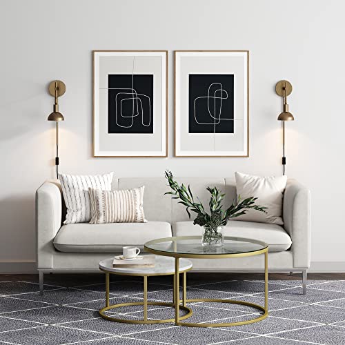 Image of Nathan James Tamlin Vintage Brass Wall Light Fixture, Wall Mounted 1-Light Lamp, Plugin Sconce with On /Off Switch for Living Room, Reading Nook or Bedroom, Brass, Set of 2