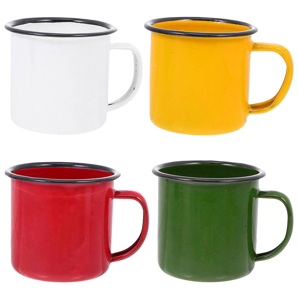 UTHCLO 4 Pack Vintage Enamel Mug Set Reusable Water Tea Cups for Home Office Travel and Parties Lightweight Metal Drinking Cups with Anti-Slip Handle for Hot or Cold Beverages