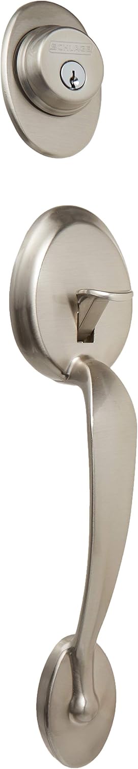 Schlage Lock Company F93PLY619MER(RH) PlymouthDoor Handle Set with Merano Right Hand Interior, Dummy, Satin Nickel