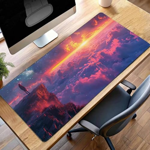 XXL spelmusmatta musmatta 1600 x 800 x 3 mm, stor spelmusmatta halkfri gummibas, skrivbordstillbehör, för spelare, kontorspersonal (gult landskap) PjY637 S-S