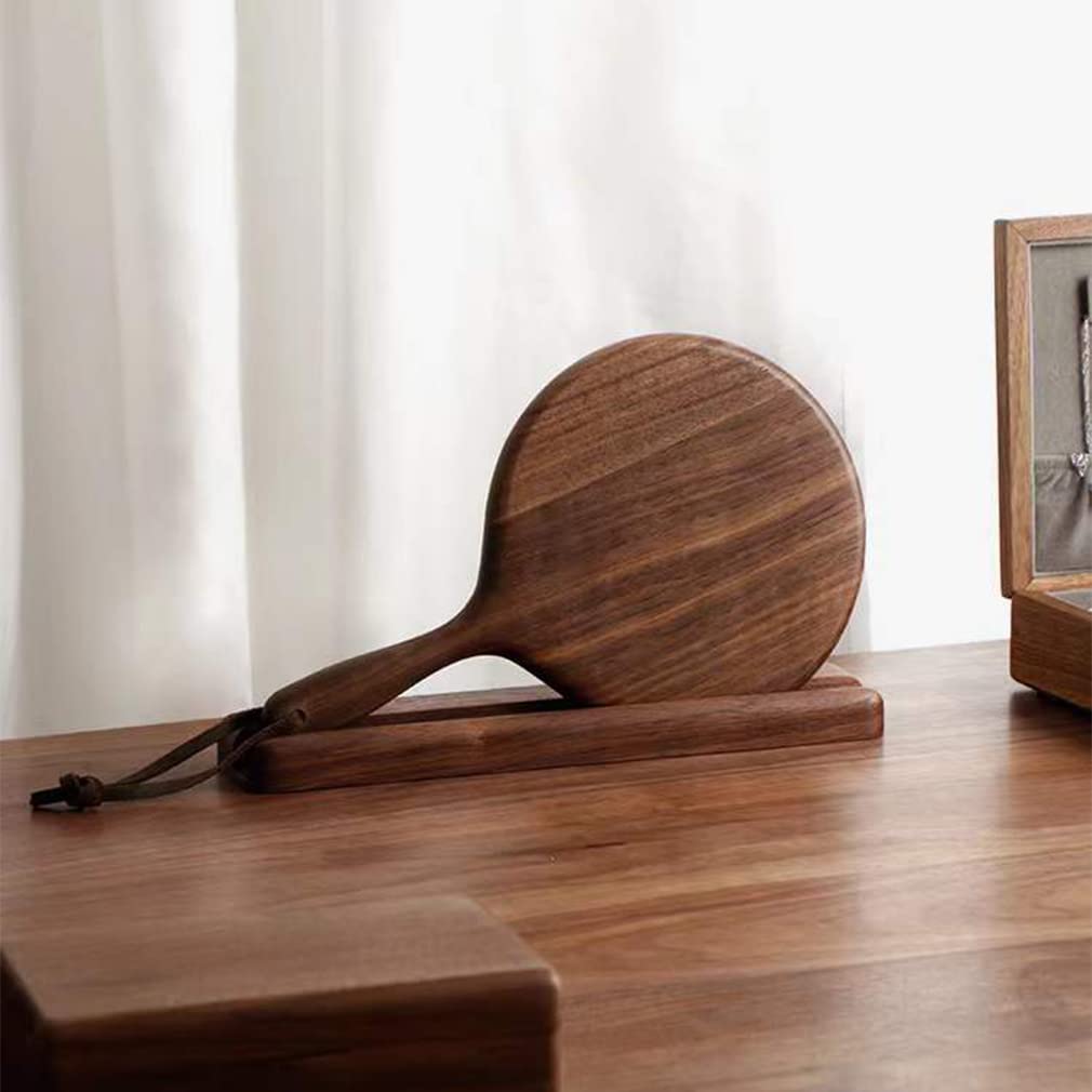 Espejo de Mano con Base, Espejo de Mano de Madera para peluquería, Espejo Vintage para Maquillaje, Espejos Colgantes compactos portátiles para tocador de salón, marrón