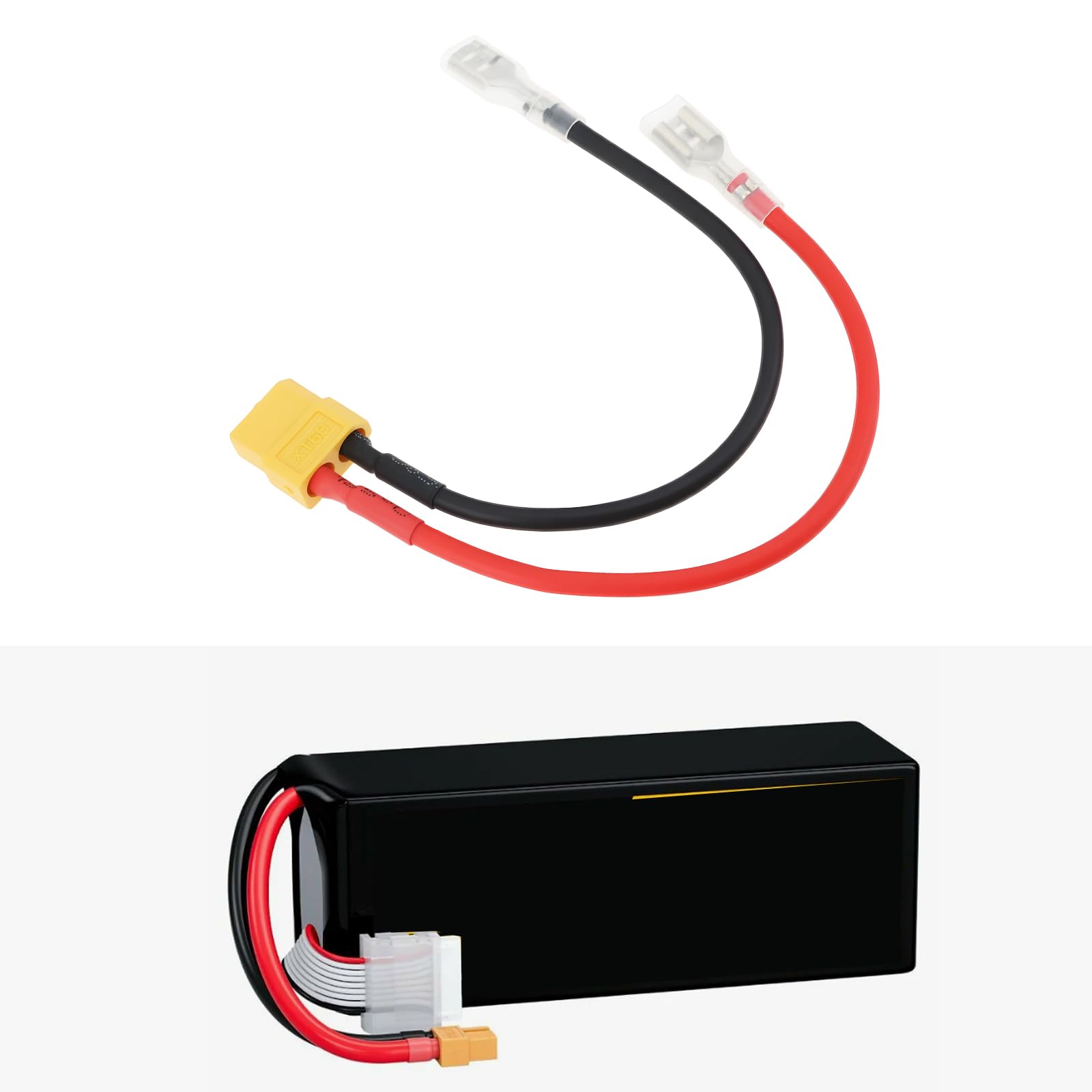 2 x XT60 auf 6,3 mm Terminal-Batterieanschlusskabel, Flachstecker, 14 AWG, kompatibel mit Waverunner, kompatibel mit ATOM