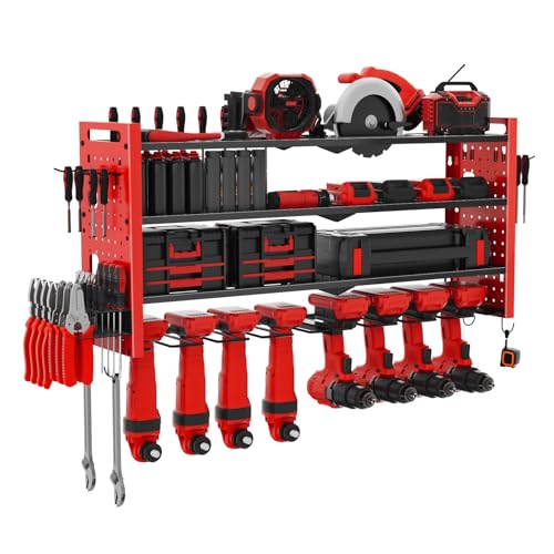 Tool Wall Mount 4 Levels, Impact Drill Tool Rack with Screwdriver Holder, Tool Wall Mount for Garage, Tool Holder Wall for Workshop, Power Tool Organiser