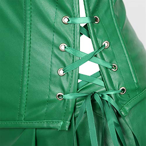 Kranchungel Women's Punk Rock Faux Leather Corset Retro Goth Waist Cincher Basque Bustier X-Small Green #TOP3