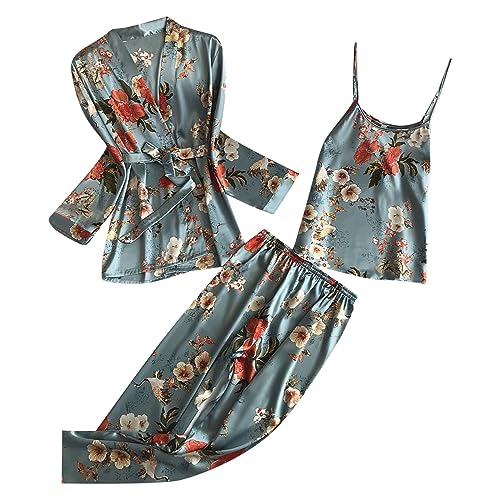 Generisch Ensemble de pyjama pour femme avec short Ensemble de pyjama à trois pièces en dentelle Ensemble de pyjama avec chemise de nuit à manches longues...