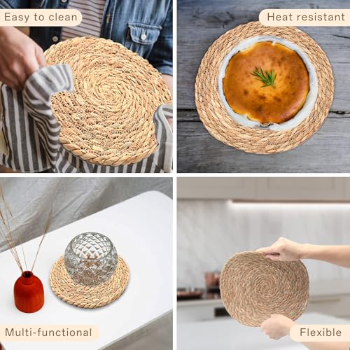 Kasgmu Japanese Round Woven Placemats, 12 Inch Woven Rattan Placemats thumb #2