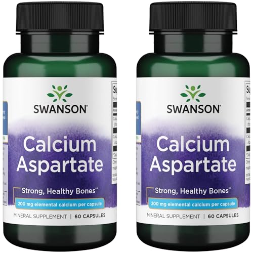Swanson Calcium Aspartate - Herbal Supplement Promoting Bone Heart & Muscle Health - Natural Formula Promoting Total Body Wellness - (60 Capsules-200mg Each) (2 Pack)