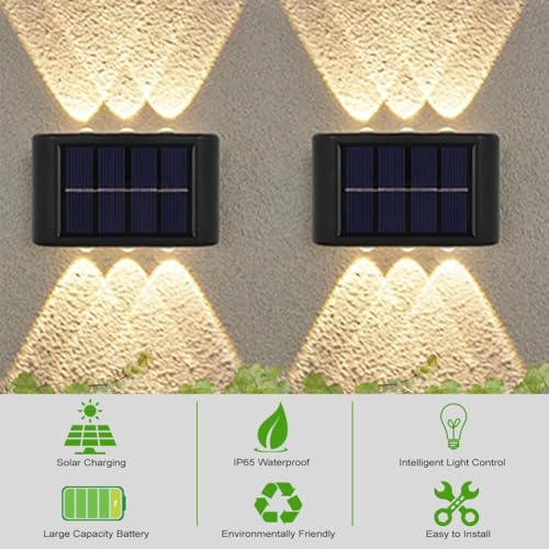 Flintronic 6 Pack Solar Wall Lights, Adjustable Solar LED Lamps with 6 Warm Lights, Up and Down Outdoor LED Lighting, IP65 Waterproof - Image 3