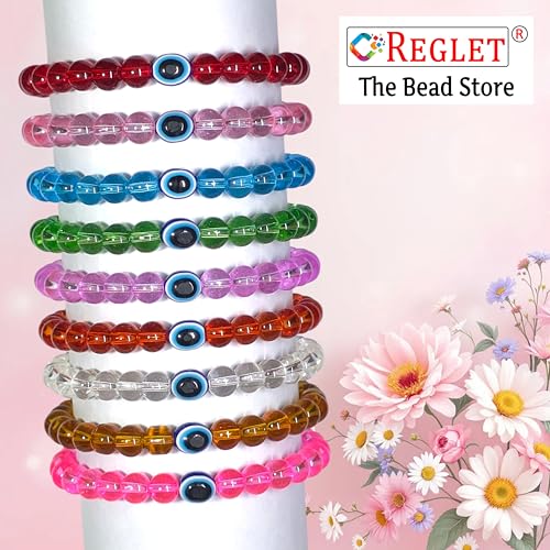 Image of 15 Pcs Evil Eye Beads + 250 Pcs Crystal Glass Beads for Jewellery Making Kit - Glass Beads for Bracelet Making Kit - Bead Craft - 8 mm