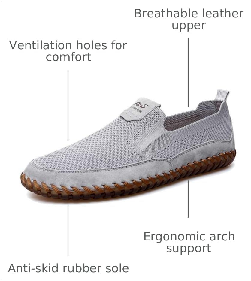 Image of Men's Genuine Leather Loafer Shoes Slip On Soft Walking Shoes Perforated Driving Shoes