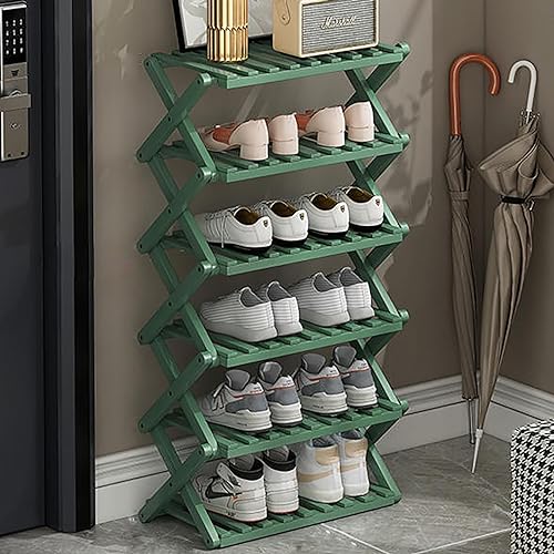 6-Tier Foldable Bamboo Shoe Rack - Versatile Shoe Shelf Stand for Entryway, Indoor/Outdoor Use, Space-Saving Storage, 50cm Height, Stylish &amp; Durable Design