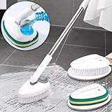 Shower Cleaner Brush, 2-in-1 Tub and Tile Scrubber with Long Handle, Floor Scrubber with Soap Dispenser for Stiff Bristles and Scrubber Sponge Perfect Bathroom, Deck, Floor
