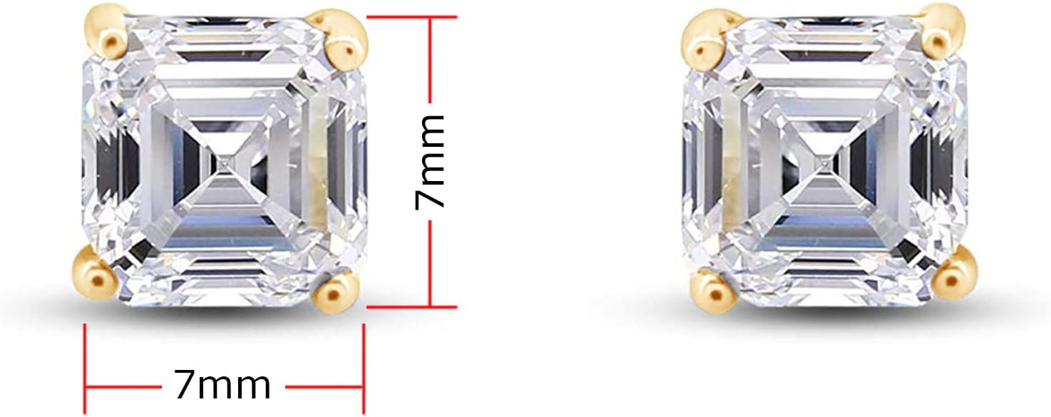 2 Ct Asscher Cut Cubic Zirconia Classic Stud Earrings In Gold Over Sterling Silver