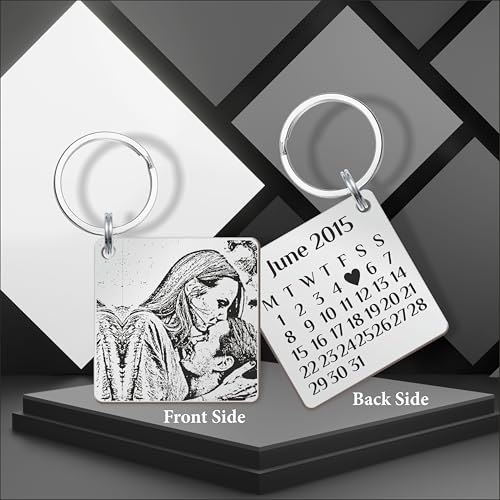 Image of Customized Photo Keychain & Date Engraved Calendar Keychain on Stainless Steel Best Gift For Couple, Bridesmaid, Women, Men And All To Your Loved Ones