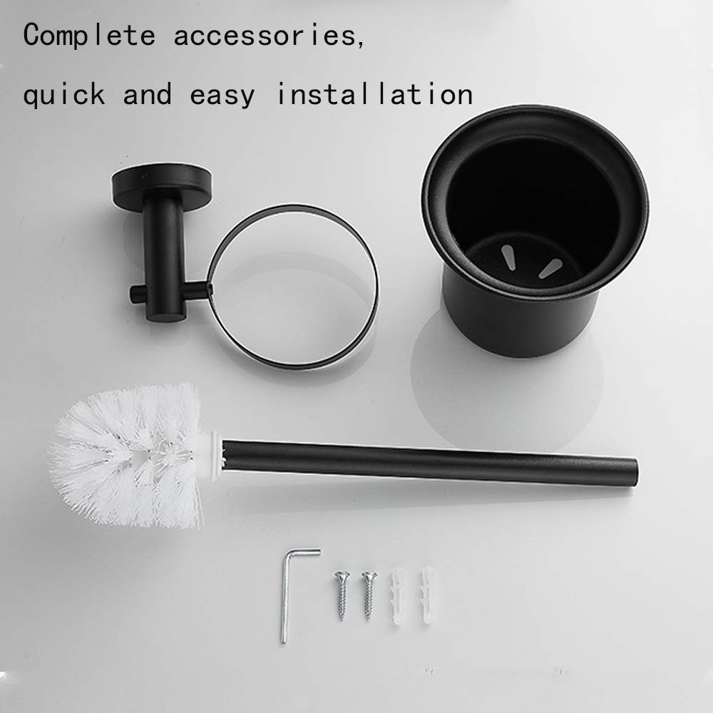 Nff Spazzola E Supporto per La Toilette, Acciaio Inossidabile con Base Pennello per La Toletta Nera A Parete, Manico Lungo con Setole Resistenti Spazzola Igienica 29x9.5 Cm