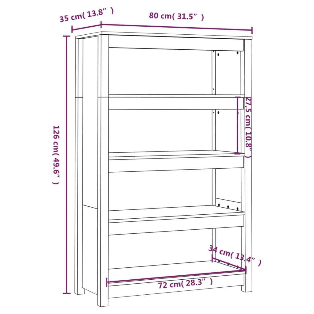 Mensola decorativa per soggiorno, libreria, ufficio, libreria, marrone miele, 80 x 35 x 126 cm, in legno massello di pino per libri, soggiorno, studio, ufficio