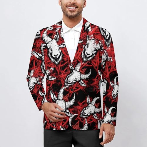 Pentagram with Demon Baphomet Satanic Goat Men's Slim Suit Long-Sleeve Prom Tuxedo Classic Two Button Business Jacket2