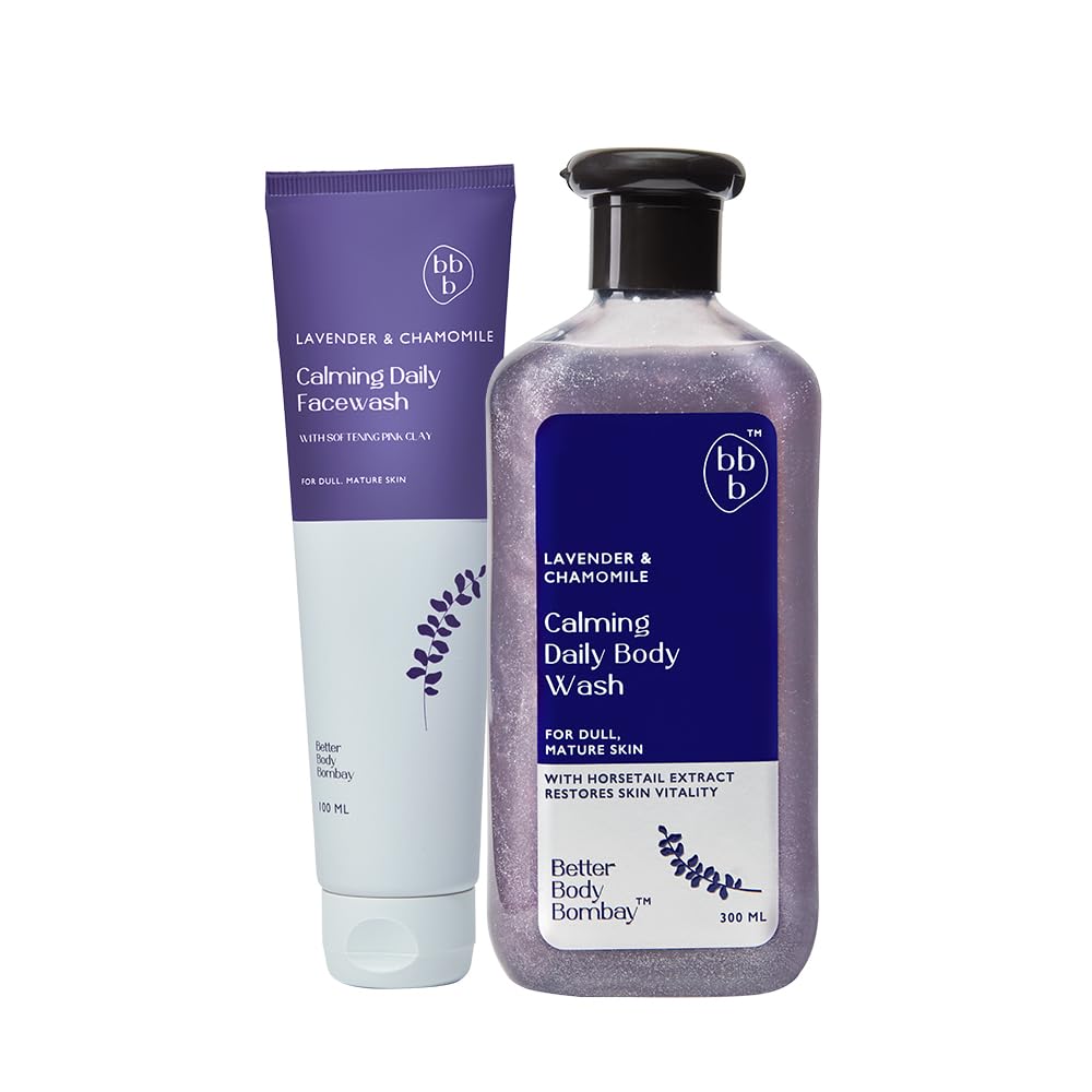 BBB Better Body Bombay Lavender & Chamomile Calming Daily Body Wash 300ML and Facewash 100 ML | For All Skin Types | Calms, Relaxes & Balances | For Dull & Mature Skin|