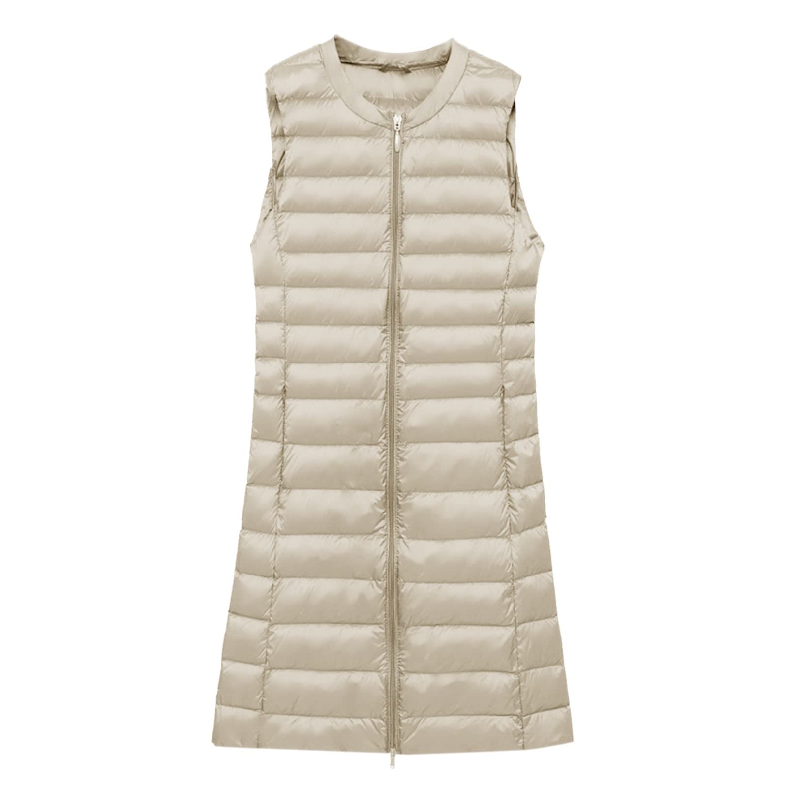 Generisch Piumino da donna, taglie forti, lungo, invernale, sottile, leggero, con tasche per esterni (beige, XL)