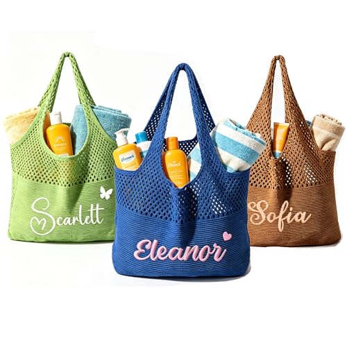 Personalized Embroidered Knit Mesh Beach Tote
