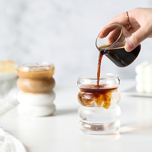 Miniatura 3 de ALINK Juego de 2 vasos para beber con pajitas de vidrio, vasos de vidrio de burbujas con forma de onda de 12 onzas, vasos de cerveza, vasos de café