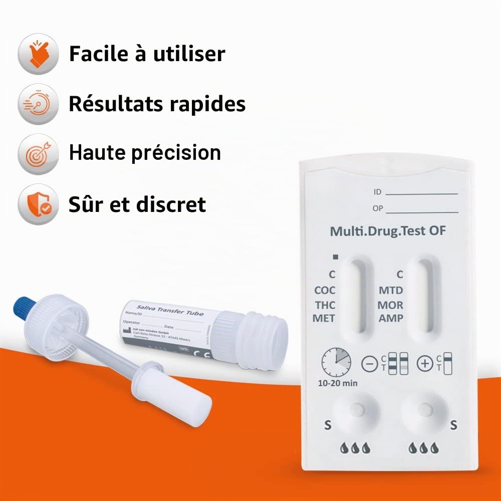 2x self-diagnostics Test salivaire multi-drogues 6-en-1 kit de test rapide pour la détection de 6 drogues dans la salive