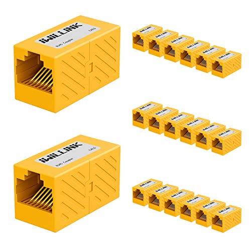 Image of iwillink RJ45 Coupler Ethernet Connector, Female to Female RJ45 Connector for Cat7 Cat6 Cat5e Cat5 Ethernet Cable, Extender Adapter, 20 Pack, Yellow